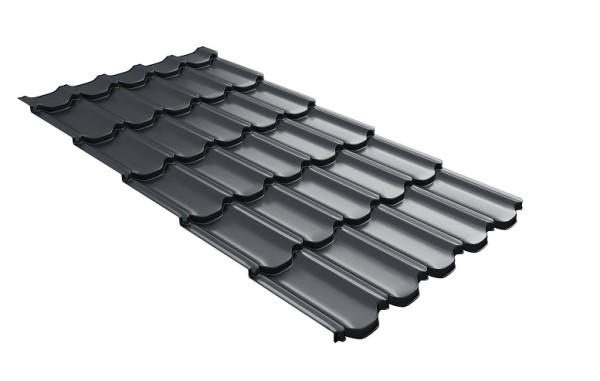 Металлочерепица квинта плюс с 3D резом 0,5 Satin RAL 7024 мокрый асфальт купить в Магнитогорске